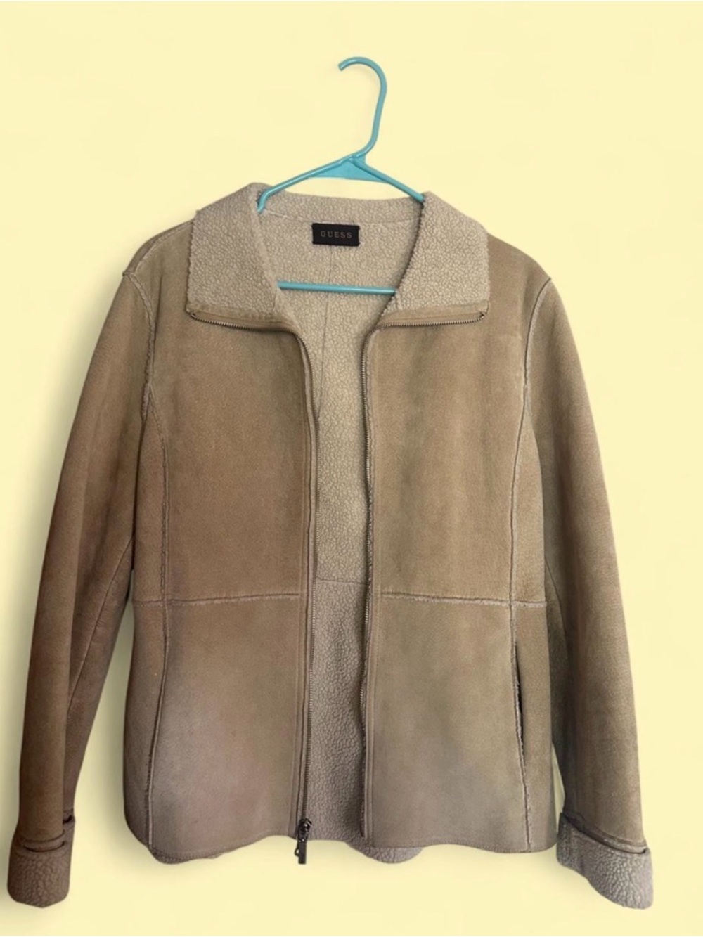 Vintage GUESS Taupe Jacket with Cream Sherpa Lining